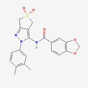 molecular formula C21H19N3O5S B2828285 N-[2-(3,4-二甲基苯基)-5,5-二氧代-4,6-二氢噻吩并[3,4-c]嘧啶-3-基]-1,3-苯并二氧杂环戊烷-5-羧酰胺 CAS No. 681267-81-2