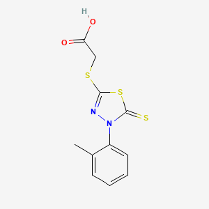 molecular formula C11H10N2O2S3 B2828288 2-{[4-(2-Methylphenyl)-5-sulfanylidene-4,5-dihydro-1,3,4-thiadiazol-2-yl]sulfanyl}acetic acid CAS No. 790270-74-5