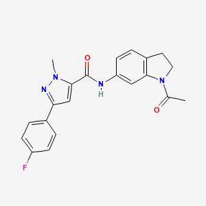 molecular formula C21H19FN4O2 B2828307 N-(1-acetylindolin-6-yl)-3-(4-fluorophenyl)-1-methyl-1H-pyrazole-5-carboxamide CAS No. 1396862-83-1