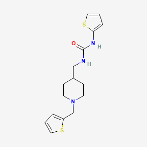 molecular formula C16H21N3OS2 B2828310 1-(Thiophen-2-yl)-3-((1-(thiophen-2-ylmethyl)piperidin-4-yl)methyl)urea CAS No. 1207051-56-6