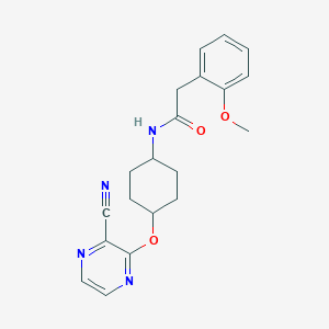 molecular formula C20H22N4O3 B2828313 N-((1r,4r)-4-((3-cyanopyrazin-2-yl)oxy)cyclohexyl)-2-(2-methoxyphenyl)acetamide CAS No. 2034398-95-1