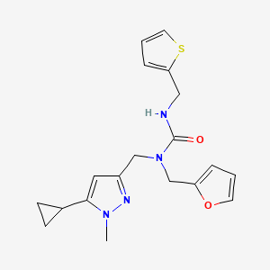 molecular formula C19H22N4O2S B2828316 1-((5-环丙基-1-甲基-1H-吡唑-3-基)甲基)-1-(呋喃-2-基甲基)-3-(噻吩-2-基甲基)脲 CAS No. 1795303-39-7