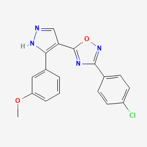 molecular formula C18H13ClN4O2 B2828328 3-(4-chlorophenyl)-5-(3-(3-methoxyphenyl)-1H-pyrazol-4-yl)-1,2,4-oxadiazole CAS No. 1251570-19-0