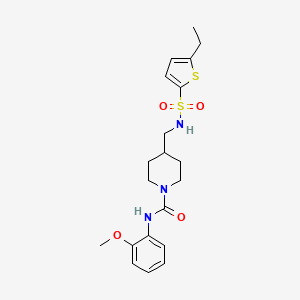 molecular formula C20H27N3O4S2 B2828333 4-((5-ethylthiophene-2-sulfonamido)methyl)-N-(2-methoxyphenyl)piperidine-1-carboxamide CAS No. 1235030-29-1
