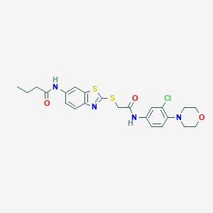 molecular formula C23H25ClN4O3S2 B282834 N-[2-({2-[3-chloro-4-(4-morpholinyl)anilino]-2-oxoethyl}sulfanyl)-1,3-benzothiazol-6-yl]butanamide 
