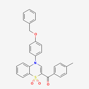 molecular formula C29H23NO4S B2828356 {4-[4-(benzyloxy)phenyl]-1,1-dioxido-4H-1,4-benzothiazin-2-yl}(4-methylphenyl)methanone CAS No. 1114886-28-0
