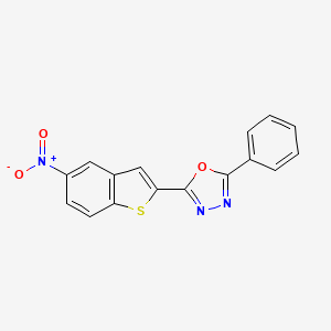 molecular formula C16H9N3O3S B2828365 2-(5-Nitro-1-benzothiophen-2-yl)-5-phenyl-1,3,4-oxadiazole CAS No. 477847-60-2