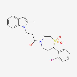 molecular formula C23H25FN2O3S B2828366 1-(7-(2-氟苯基)-1,1-二氧代-1,4-噻杂丙烷-4-基)-3-(2-甲基-1H-吲哚-1-基)丙酮-1-酮 CAS No. 2034329-64-9