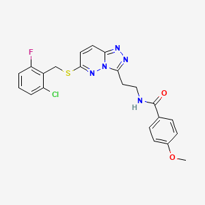 molecular formula C22H19ClFN5O2S B2828374 N-(2-(6-((2-氯-6-氟苯甲基)硫代)-[1,2,4]噻唑并[4,3-b]吡啄啉-3-基)乙基)-4-甲氧基苯甲酰胺 CAS No. 872996-20-8
