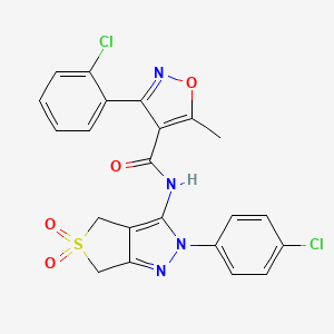 molecular formula C22H16Cl2N4O4S B2828376 3-(2-chlorophenyl)-N-(2-(4-chlorophenyl)-5,5-dioxido-4,6-dihydro-2H-thieno[3,4-c]pyrazol-3-yl)-5-methylisoxazole-4-carboxamide CAS No. 449792-03-4