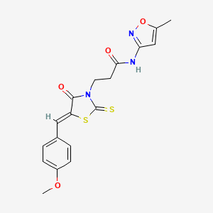 molecular formula C18H17N3O4S2 B2828377 3-[(5Z)-5-[(4-methoxyphenyl)methylidene]-4-oxo-2-sulfanylidene-1,3-thiazolidin-3-yl]-N-(5-methyl-1,2-oxazol-3-yl)propanamide CAS No. 301305-34-0