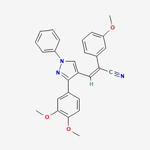 molecular formula C27H23N3O3 B2828378 (E)-3-[3-(3,4-dimethoxyphenyl)-1-phenylpyrazol-4-yl]-2-(3-methoxyphenyl)prop-2-enenitrile CAS No. 956242-10-7
