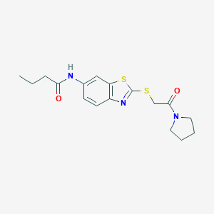 molecular formula C17H21N3O2S2 B282838 N-(2-{[2-oxo-2-(pyrrolidin-1-yl)ethyl]sulfanyl}-1,3-benzothiazol-6-yl)butanamide 