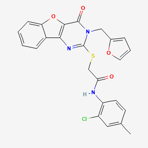 molecular formula C24H18ClN3O4S B2828382 N-(2-chloro-4-methylphenyl)-2-{[3-(2-furylmethyl)-4-oxo-3,4-dihydro[1]benzofuro[3,2-d]pyrimidin-2-yl]thio}acetamide CAS No. 902937-88-6