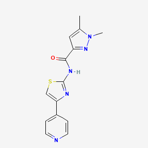 molecular formula C14H13N5OS B2828386 1,5-二甲基-N-(4-(吡啶-4-基)噻唑-2-基)-1H-吡唑-3-甲酰胺 CAS No. 1013795-25-9