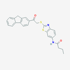 molecular formula C26H22N2O2S2 B282839 N-(2-{[2-(9H-fluoren-2-yl)-2-oxoethyl]sulfanyl}-1,3-benzothiazol-6-yl)butanamide 