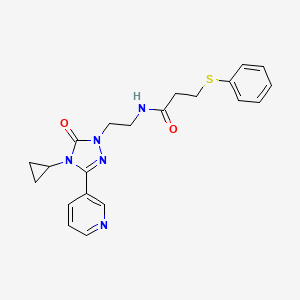 molecular formula C21H23N5O2S B2828399 N-(2-(4-cyclopropyl-5-oxo-3-(pyridin-3-yl)-4,5-dihydro-1H-1,2,4-triazol-1-yl)ethyl)-3-(phenylthio)propanamide CAS No. 1798541-27-1