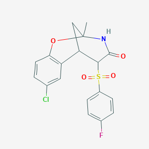 molecular formula C18H15ClFNO4S B2828404 8-chloro-5-[(4-fluorophenyl)sulfonyl]-2-methyl-2,3,5,6-tetrahydro-4H-2,6-methano-1,3-benzoxazocin-4-one CAS No. 1007977-13-0