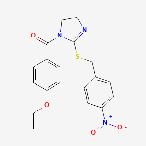 molecular formula C19H19N3O4S B2828405 (4-Ethoxyphenyl)-[2-[(4-nitrophenyl)methylsulfanyl]-4,5-dihydroimidazol-1-yl]methanone CAS No. 851802-21-6