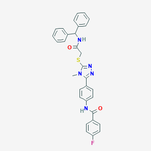 molecular formula C31H26FN5O2S B282841 N-{4-[5-({2-[(diphenylmethyl)amino]-2-oxoethyl}sulfanyl)-4-methyl-4H-1,2,4-triazol-3-yl]phenyl}-4-fluorobenzamide 