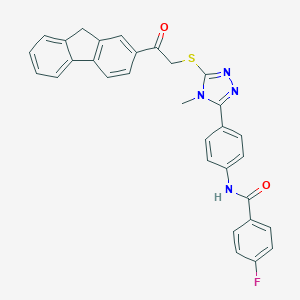 molecular formula C31H23FN4O2S B282842 N-[4-(5-{[2-(9H-fluoren-2-yl)-2-oxoethyl]sulfanyl}-4-methyl-4H-1,2,4-triazol-3-yl)phenyl]-4-fluorobenzamide 