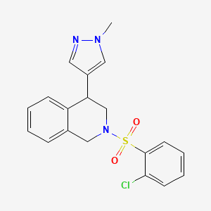 molecular formula C19H18ClN3O2S B2828427 2-((2-chlorophenyl)sulfonyl)-4-(1-methyl-1H-pyrazol-4-yl)-1,2,3,4-tetrahydroisoquinoline CAS No. 2034567-25-2