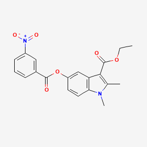 molecular formula C20H18N2O6 B2828434 3-(Ethoxycarbonyl)-1,2-dimethylindol-5-yl 3-nitrobenzoate CAS No. 923211-42-1