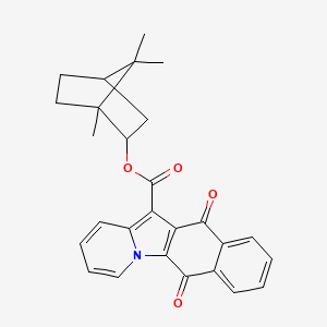 molecular formula C27H25NO4 B2828452 (1R,2R,4R)-1,7,7-trimethylbicyclo[2.2.1]heptan-2-yl 6,11-dioxo-6,11-dihydrobenzo[f]pyrido[1,2-a]indole-12-carboxylate CAS No. 1212079-20-3