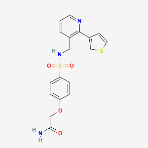 molecular formula C18H17N3O4S2 B2828455 2-(4-(N-((2-(thiophen-3-yl)pyridin-3-yl)methyl)sulfamoyl)phenoxy)acetamide CAS No. 2034597-04-9