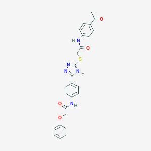 molecular formula C27H25N5O4S B282846 N-(4-acetylphenyl)-2-[(4-methyl-5-{4-[(phenoxyacetyl)amino]phenyl}-4H-1,2,4-triazol-3-yl)sulfanyl]acetamide 