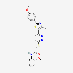 molecular formula C24H22N4O3S2 B2828463 N-(2-甲氧基苯基)-2-((6-(2-(4-甲氧基苯基)-4-甲基噻唑-5-基)吡啶-3-基)硫)乙酰胺 CAS No. 954611-99-5