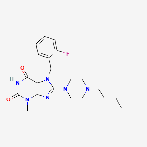 molecular formula C22H29FN6O2 B2828479 7-(2-fluorobenzyl)-3-methyl-8-(4-pentylpiperazin-1-yl)-1H-purine-2,6(3H,7H)-dione CAS No. 898463-75-7