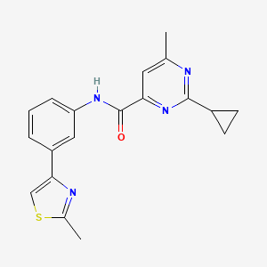 molecular formula C19H18N4OS B2828483 2-Cyclopropyl-6-methyl-N-[3-(2-methyl-1,3-thiazol-4-yl)phenyl]pyrimidine-4-carboxamide CAS No. 2415600-14-3