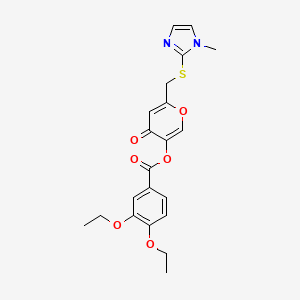 molecular formula C21H22N2O6S B2828485 6-(((1-甲基-1H-咪唑-2-基)硫)甲基)-4-酮-4H-吡喃-3-基 3,4-二乙氧基苯甲酸酯 CAS No. 896308-18-2