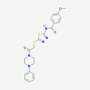molecular formula C22H23N5O3S2 B282849 4-methoxy-N-(5-{[2-oxo-2-(4-phenylpiperazin-1-yl)ethyl]sulfanyl}-1,3,4-thiadiazol-2-yl)benzamide 