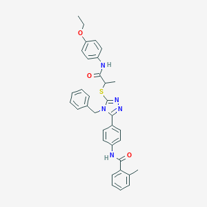 molecular formula C34H33N5O3S B282850 N-[4-(4-benzyl-5-{[2-(4-ethoxyanilino)-1-methyl-2-oxoethyl]sulfanyl}-4H-1,2,4-triazol-3-yl)phenyl]-2-methylbenzamide 