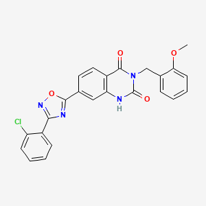 molecular formula C24H17ClN4O4 B2828500 7-(3-(2-chlorophenyl)-1,2,4-oxadiazol-5-yl)-3-(2-methoxybenzyl)quinazoline-2,4(1H,3H)-dione CAS No. 1357852-04-0