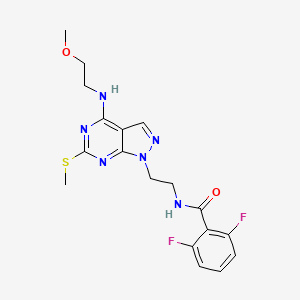 molecular formula C18H20F2N6O2S B2828523 2,6-二氟-N-(2-(4-((2-甲氧基乙基)氨基)-6-(甲硫基)-1H-嘧啶-1-基)乙基)苯甲酰胺 CAS No. 941985-56-4