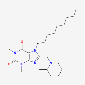 molecular formula C23H39N5O2 B2828526 1,3-dimethyl-8-((2-methylpiperidin-1-yl)methyl)-7-nonyl-1H-purine-2,6(3H,7H)-dione CAS No. 867041-05-2