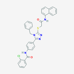 molecular formula C34H26ClN5O2S B282853 N-[4-(4-benzyl-5-{[2-(naphthalen-1-ylamino)-2-oxoethyl]sulfanyl}-4H-1,2,4-triazol-3-yl)phenyl]-2-chlorobenzamide 