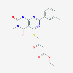 Ethyl 4-((6,8-dimethyl-5,7-dioxo-2-(m-tolyl)-5,6,7,8-tetrahydropyrimido[4,5-d]pyrimidin-4-yl)thio)-3-oxobutanoate