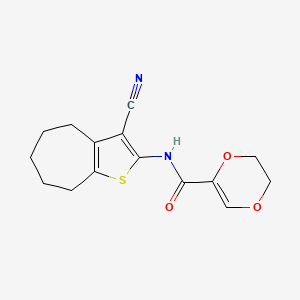 molecular formula C15H16N2O3S B2828531 N-(3-cyano-5,6,7,8-tetrahydro-4H-cyclohepta[b]thiophen-2-yl)-5,6-dihydro-1,4-dioxine-2-carboxamide CAS No. 864937-94-0