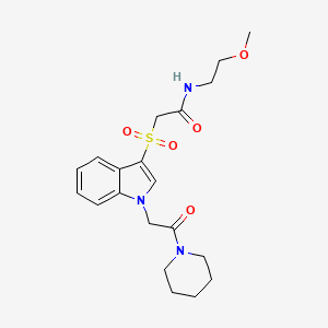 molecular formula C20H27N3O5S B2828544 N-(2-甲氧基乙基)-2-((1-(2-氧代-2-(哌啶-1-基)乙基)-1H-吲哚-3-基)磺酰)乙酰胺 CAS No. 878058-49-2