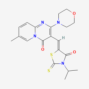 molecular formula C20H22N4O3S2 B2828546 (Z)-3-isopropyl-5-((7-methyl-2-morpholino-4-oxo-4H-pyrido[1,2-a]pyrimidin-3-yl)methylene)-2-thioxothiazolidin-4-one CAS No. 380583-16-4
