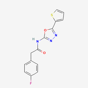 molecular formula C14H10FN3O2S B2828564 2-(4-氟苯基)-N-(5-(噻吩-2-基)-1,3,4-噁二唑-2-基)乙酰胺 CAS No. 900000-76-2