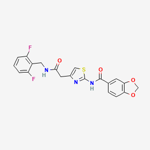 molecular formula C20H15F2N3O4S B2828574 N-(4-(2-((2,6-difluorobenzyl)amino)-2-oxoethyl)thiazol-2-yl)benzo[d][1,3]dioxole-5-carboxamide CAS No. 941899-07-6