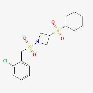 molecular formula C16H22ClNO4S2 B2828576 1-((2-氯苯甲基)磺酰)-3-(环己基磺酰)氮杂环丁烷 CAS No. 1705789-23-6