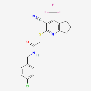 molecular formula C19H15ClF3N3OS B2828579 N-(4-氯苯甲基)-2-{[3-氰基-4-(三氟甲基)-6,7-二氢-5H-环戊[b]吡啶-2-基]硫代基}乙酰胺 CAS No. 626221-53-2