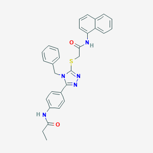 molecular formula C30H27N5O2S B282858 N-[4-(4-benzyl-5-{[2-(naphthalen-1-ylamino)-2-oxoethyl]sulfanyl}-4H-1,2,4-triazol-3-yl)phenyl]propanamide 