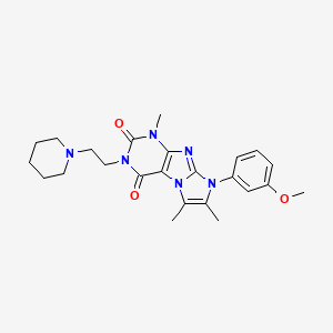 molecular formula C24H30N6O3 B2828586 8-(3-methoxyphenyl)-1,6,7-trimethyl-3-(2-(piperidin-1-yl)ethyl)-1H-imidazo[2,1-f]purine-2,4(3H,8H)-dione CAS No. 899390-18-2
